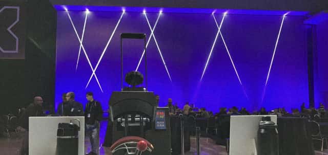 Heat press station on the floor of a keynote hall in San Francisco